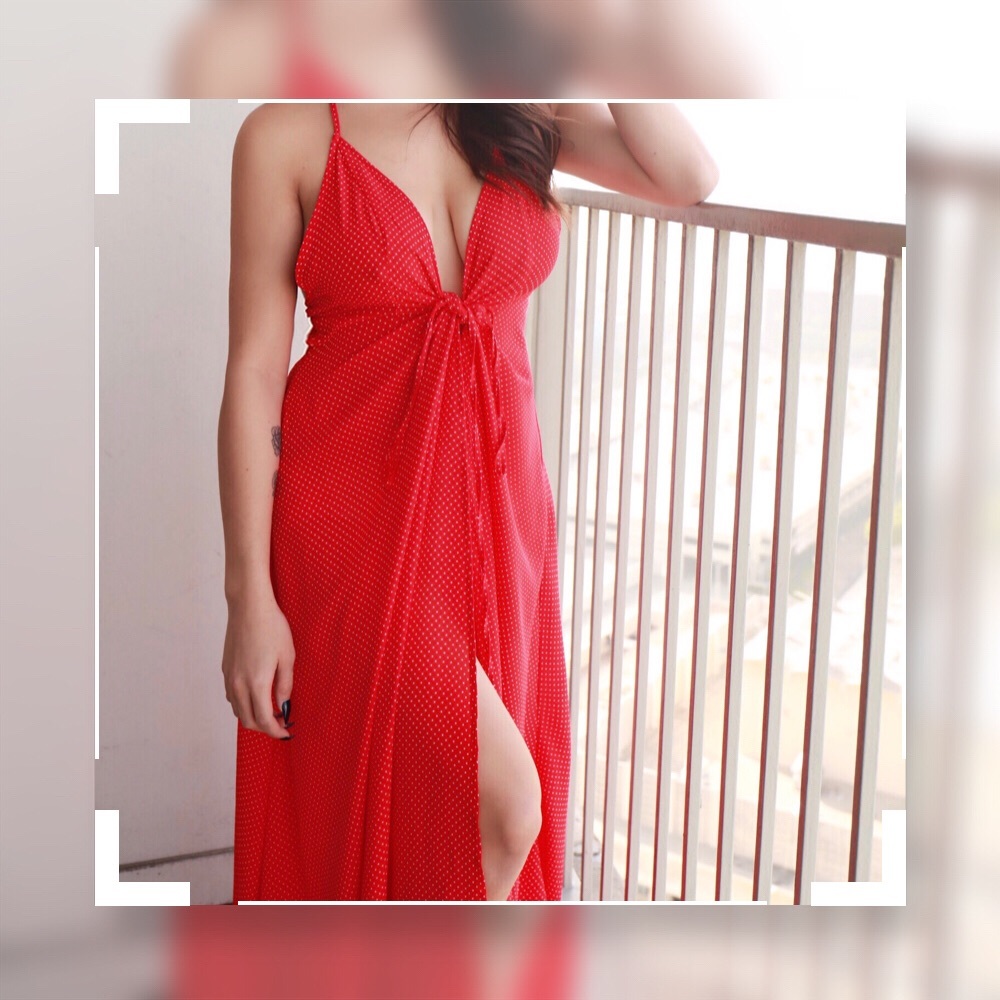 Red front tie dress